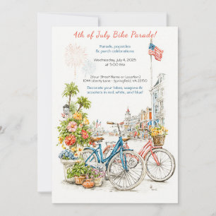 Watercolor 4 juli fietsparade uitnodiging