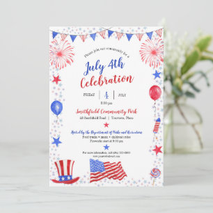 Watercolor 4 juli Onafhankelijkheidsdag Feest Aankondiging