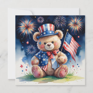 Watercolor 4 juli patriottische teddybeer feestdagenkaart