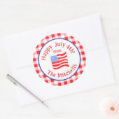 Watercolor 4 juli vlag rode ruit NAME Ronde Sticker (Envelop)