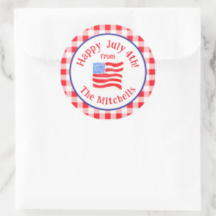 Watercolor 4 juli vlag rode ruit NAME Ronde Sticker