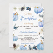 Watercolor A Little Pumpkin Fall Boy Baby Shower Kaart (Voorkant)