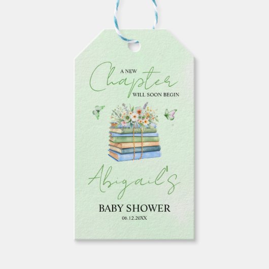 Watercolor A New Chapter Begins green baby shower  Cadeaulabel (Voorkant)