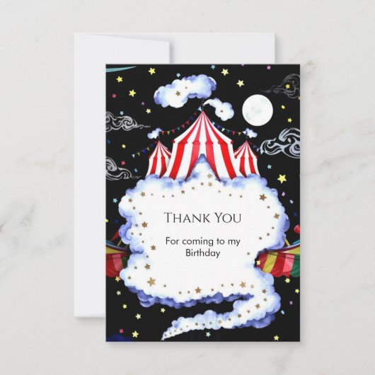 Watercolor Aangepaste Circus Verjaardag Bedankkaart (Voorkant)