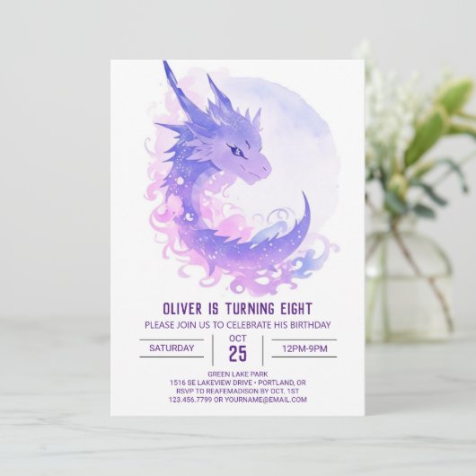 Watercolor Aangepaste Draak Verjaardag Kaart (Staand voorkant)