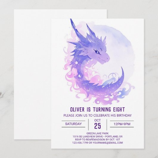 Watercolor Aangepaste Draak Verjaardag Kaart (Voorkant / Achterkant)