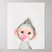 Watercolor Aap Safari Bubbel Nursery Kunstprint Poster (Voorkant)