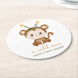 Watercolor Aap Tropische Bladeren Baby Shower Ronde Kartonnen Onderzetter