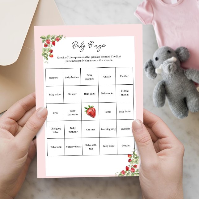 Watercolor Aardbei Baby Bingo Activiteit (Berry Sweet Baby Bingo Activity Sheet)