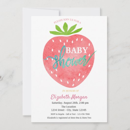 Watercolor Aardbei Baby Shower Kaart (Voorkant)