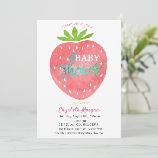 Watercolor Aardbei Baby Shower Kaart (Staand voorkant)