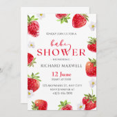 Watercolor Aardbei Baby Shower Uitnodiging (Voorkant / Achterkant)