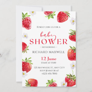 Watercolor Aardbei Baby Shower Uitnodiging
