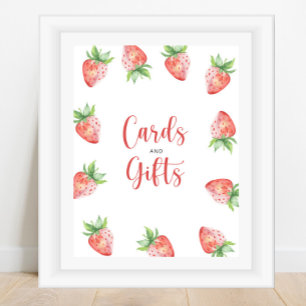 Watercolor aardbei kaarten en cadeaus baby shower poster