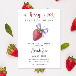 Watercolor Aardbei met strik Baby Shower Kaart