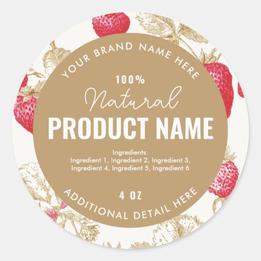 Watercolor Aardbei Product Ronde Label (Voorkant)