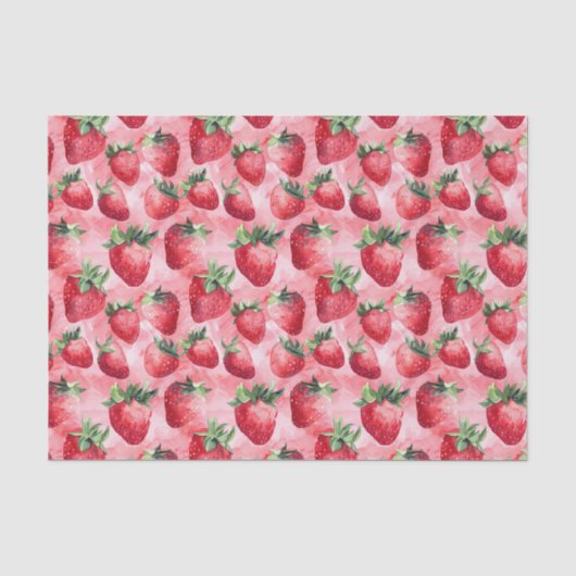 Watercolor Aardbei Roze Patroon Decoupage Tissuepapier (Voorkant)