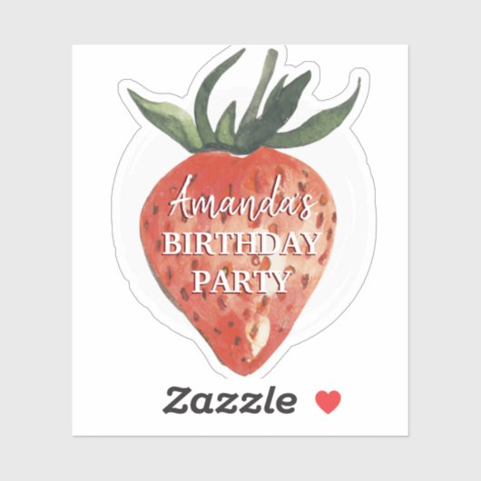 Watercolor Aardbei Verjaardagsfeestje Sticker (Vel)