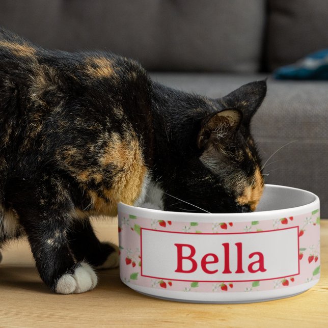 Watercolor Aardbeibloesem Patroon Huisdier Voerbakje (Delightful pet bowl: Customized with watercolor strawberry blossoms!)