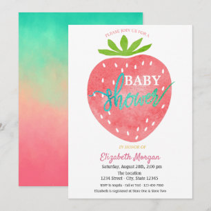 Watercolor Aardbeien Baby Shower Kaart
