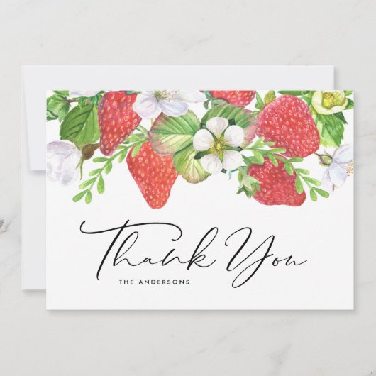 Watercolor Aardbeien Botanisch Plat Bedankkaart (Voorkant)