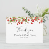 Watercolor Aardbeien Bruiloft Bedankt (Staand voorkant)