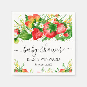 Watercolor Aardbeien en Bloemen Baby Shower Servet