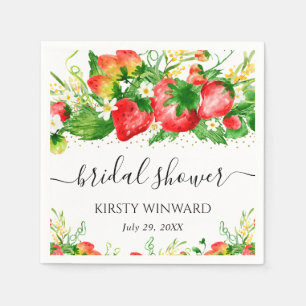 Watercolor Aardbeien en Bloemen Bruidsdiner Servet