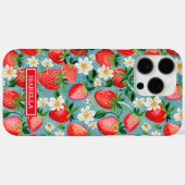 Watercolor Aardbeien Op Blauwe Monogram Case-Mate iPhone Case (Achterkant (horizontaal))
