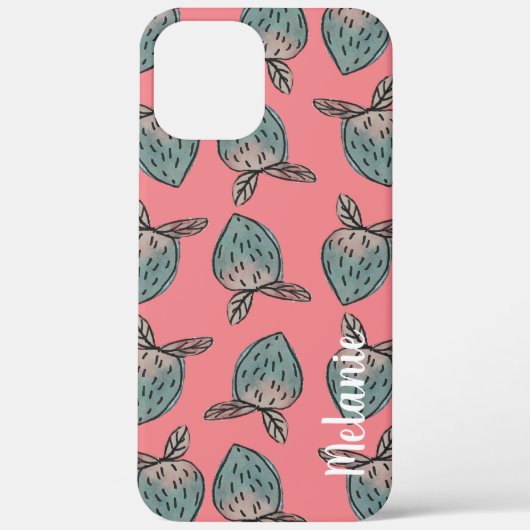 Watercolor Aardbeien Roze Blauw Monogram   Case-Mate iPhone Case (Achterkant)