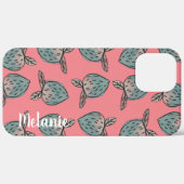 Watercolor Aardbeien Roze Blauw Monogram   Case-Mate iPhone Case (Achterkant / Rechts)
