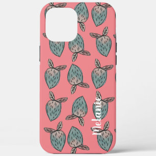 Watercolor Aardbeien Roze Blauw Monogram iPhone 12 Pro Max Hoesje