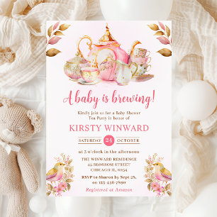 Watercolor Aardbeien Theepartij Baby Shower Kaart