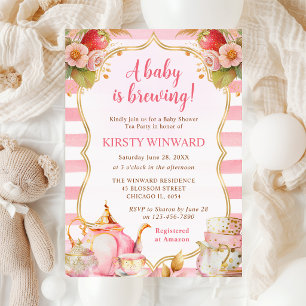 Watercolor Aardbeien Theepartij Baby Shower Kaart