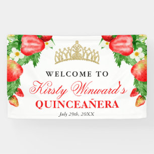 Watercolor Aardbeien Welkom Quinceanera Spandoek