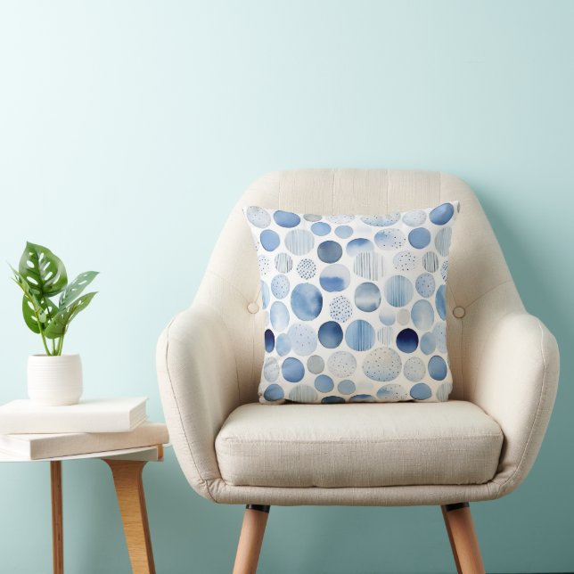 Watercolor Abstract Blauw Witte Cirkels Patroon Kussen (Stoel)
