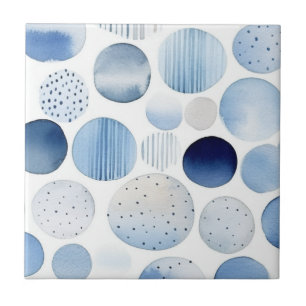 Watercolor Abstract Blauw Witte Cirkels Patroon Tegeltje