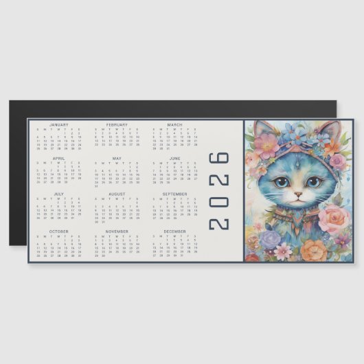 Watercolor Abstract Cat Dressed Florals Calendar (Voorkant / Achterkant)