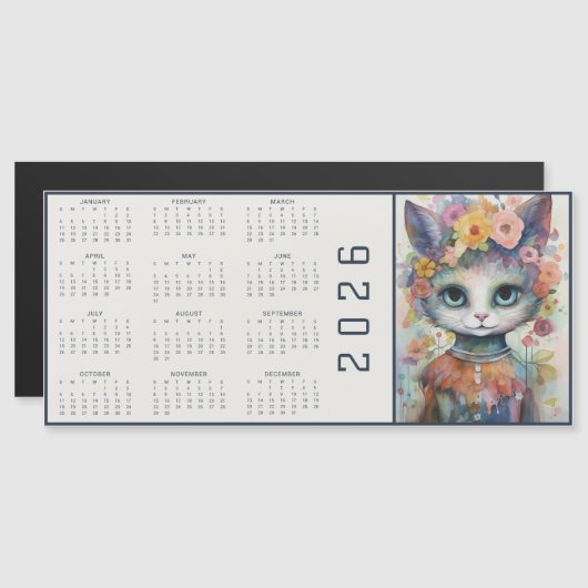 Watercolor Abstract Cat Dressed Florals Calendar (Voorkant / Achterkant)