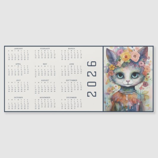 Watercolor Abstract Cat Dressed Florals Calendar (Voorkant)