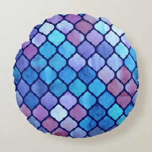 Watercolor Abstract Geometrische Arabische Tegels Rond Kussen