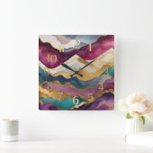 Watercolor Abstract Landschapschildering Goud Vierkante Klok (Huis)