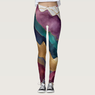 Watercolor Abstract Landschapschilderkunst Goud Leggings