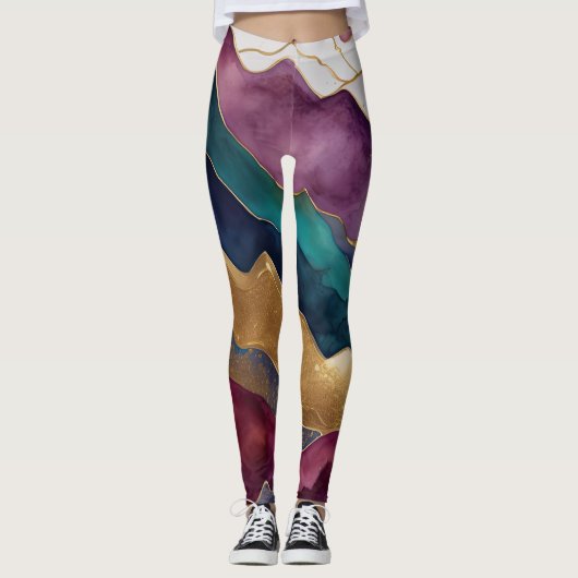 Watercolor Abstract Landschapschilderkunst Goud Leggings (Voorkant)