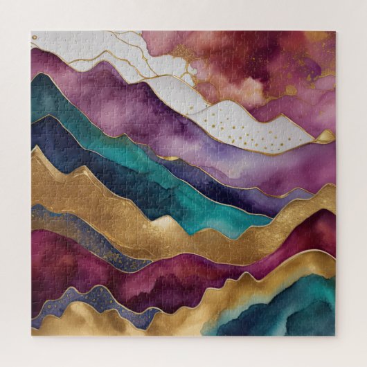 Watercolor Abstract Landschapschilderkunst Goud Legpuzzel (Verticaal)