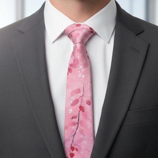 Watercolor Abstract Vines with Pink Background Stropdas