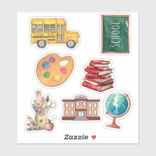 Watercolor Achter de School Stickerblad Sticker (Vel)