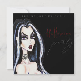 Watercolor Adult Black Halloween Party Invitation Kaart