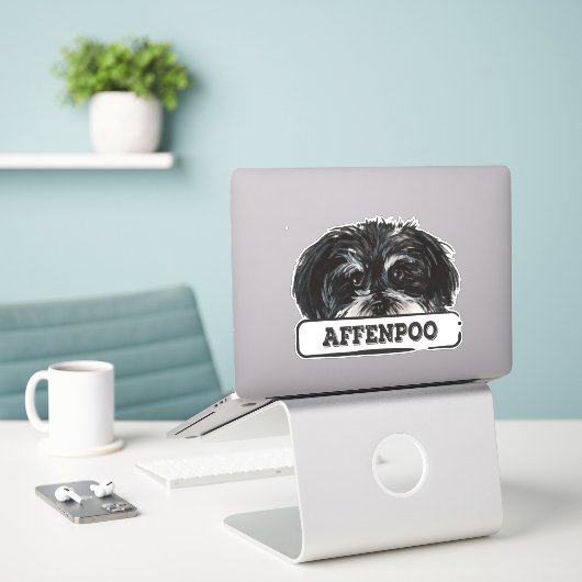 Watercolor Affenpoo Sticker (Laptop op bureau)