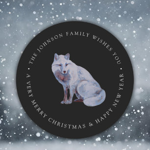 Watercolor Afoxus Merry Christmas Familienaam Ronde Sticker